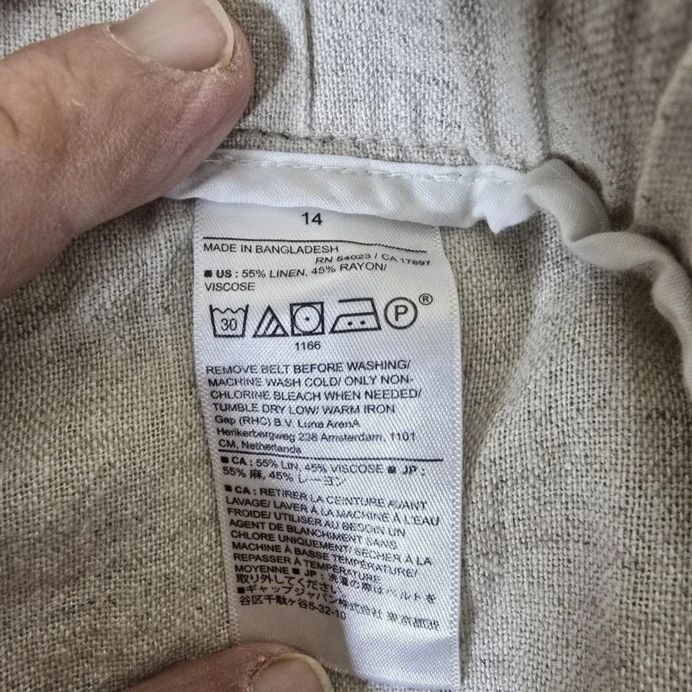 Banana Republic Pants Womens 14 Wide Leg Paperbag Waist Belted Linen Blend Flax